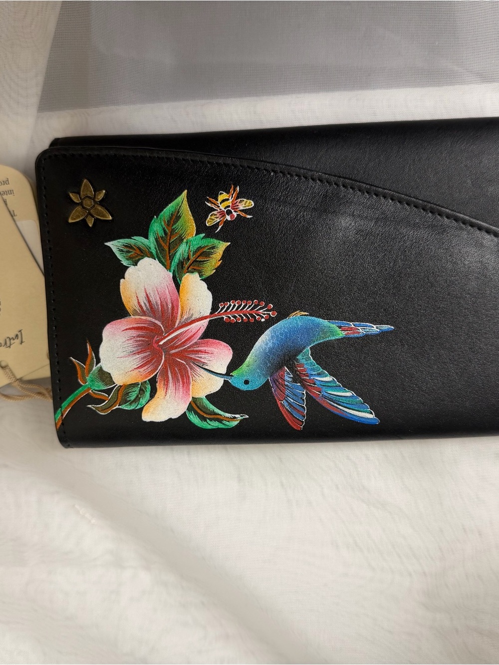 Anuschka Black w/Blue Hummingbird Clutch Wallet